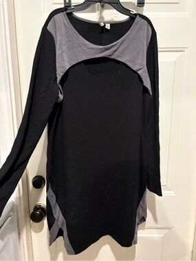 Cato Black Dress with Gray Contrast Panels - Long Sleeve